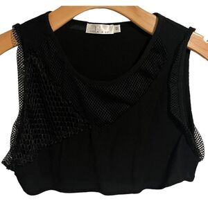 Lola X LF Tank Top Cropped Netted Womens Size 10 Sleeveless Black Sheer Blouse